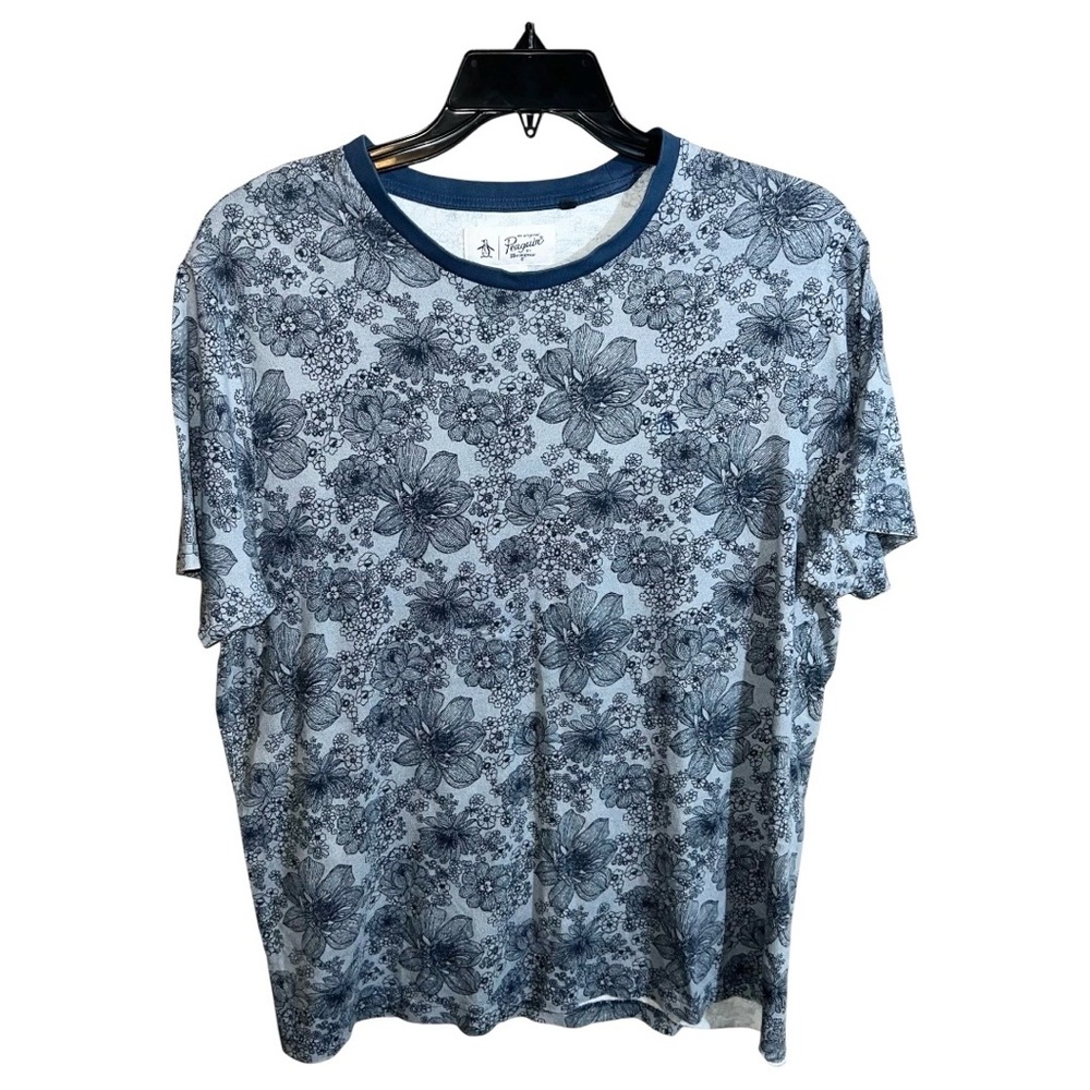 Original Penguin Floral Shirt Men’s Size XL Blue Short Sleeve
